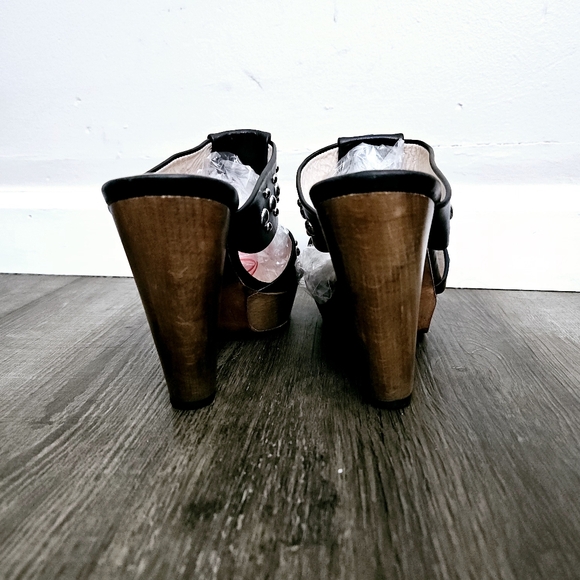 Karolina Leather Wooden Heel Sandal Slide Open Toe 6.5 - Picture 3 of 16